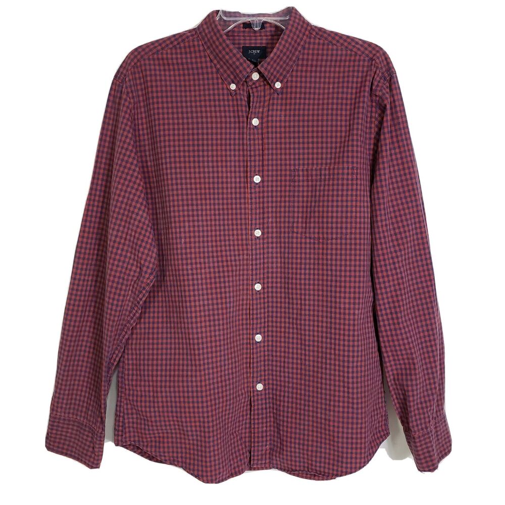 J Crew Factory Mens Shirt Large Button Slim Washed Mini Gingham Pocket B8636